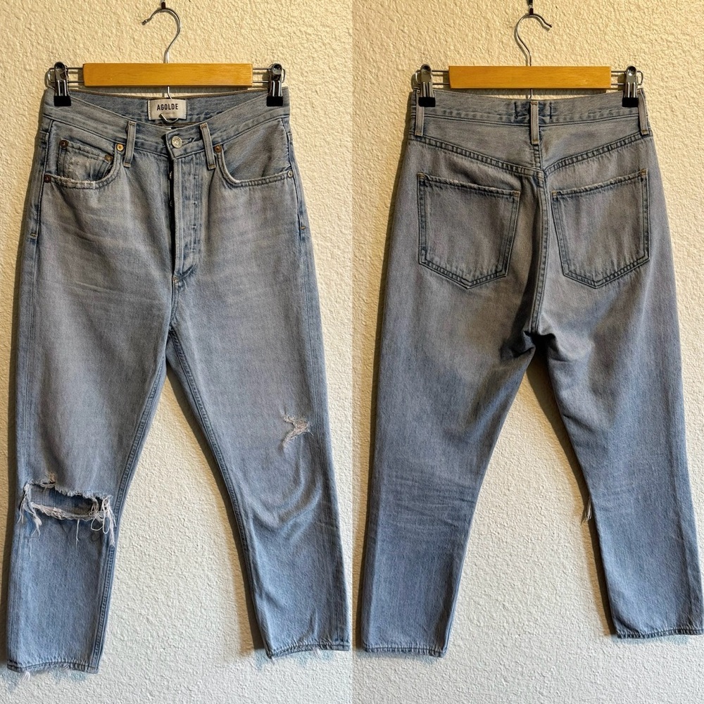 Agolde Riley High Rise Straight Leg Crop Distressed Jeans Light Wash Women’s 24